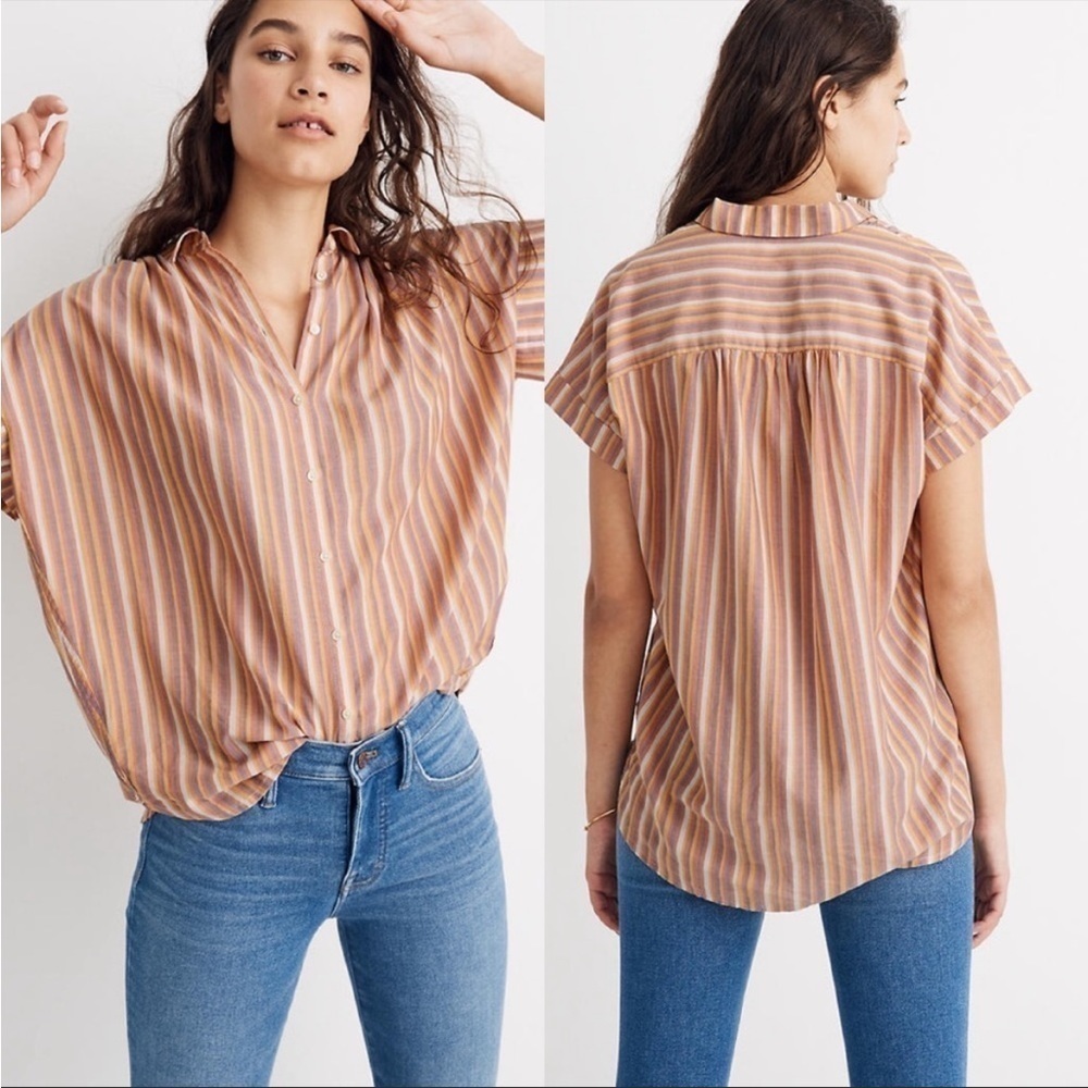 Madewell multi color striped relaxed short sleeve button down shirt Sz-S. L15